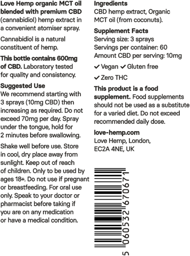 Love Hemp 600mg 2% CBD Oil Spray – Natural-3